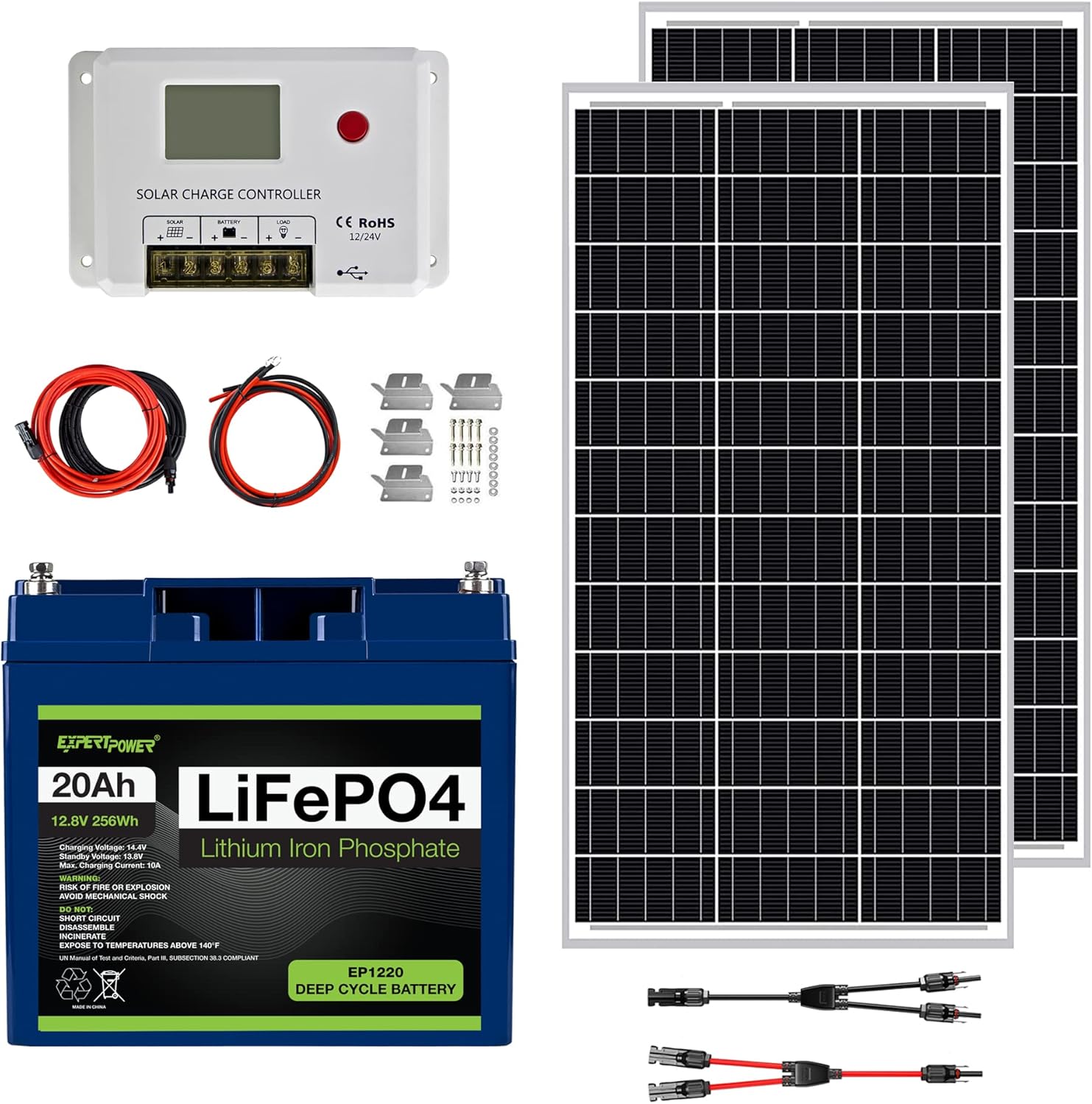 200W 12V Mono Rigid Solar Panel Kit with 20A PWM Charge Controller K4603