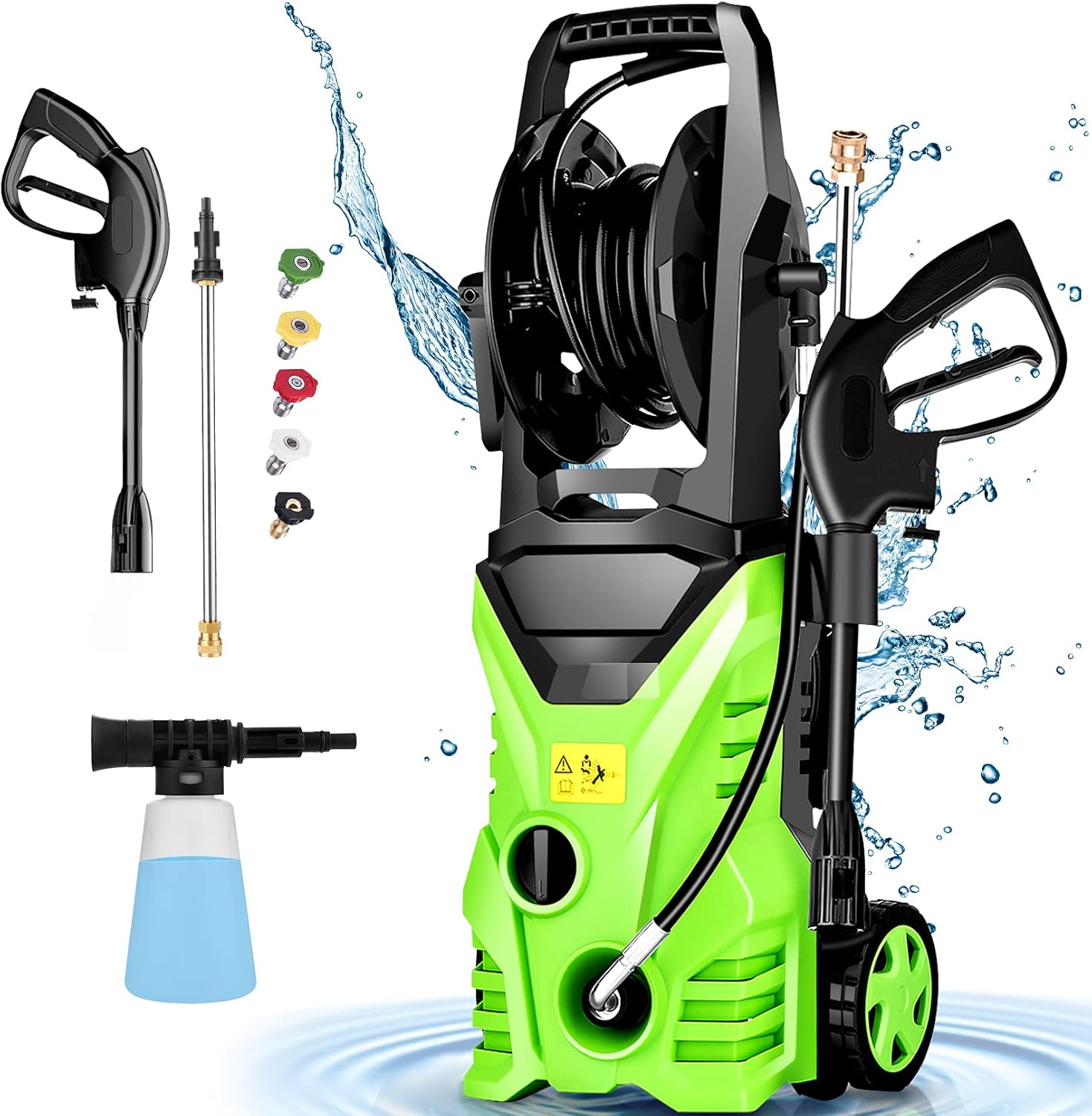 Electric Pressure Washer 1500W with 5 Nozzles, Hose Reel V9715