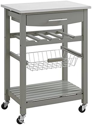 White Pine Wood Rolling Kitchen Island Microwave Cart with Storage L7190