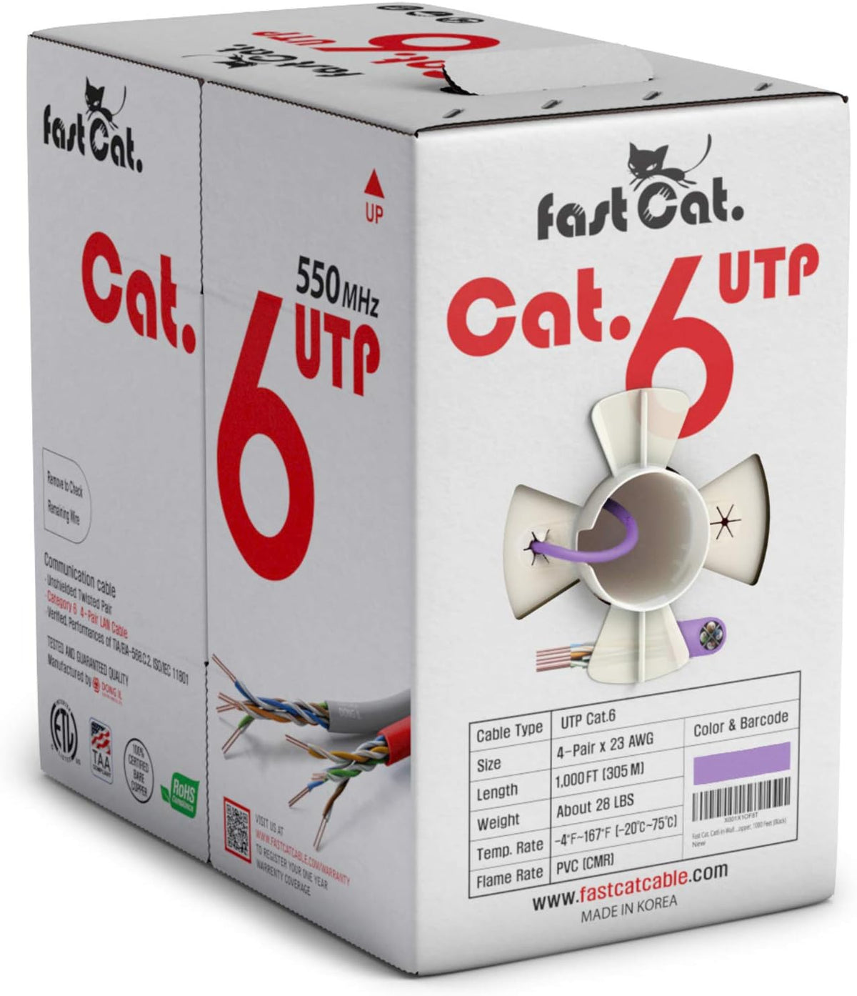 Cat6 Ethernet Cable 1000ft 23 AWG CMR Solid Bare Copper UTP LAN Cable Gray A50173
