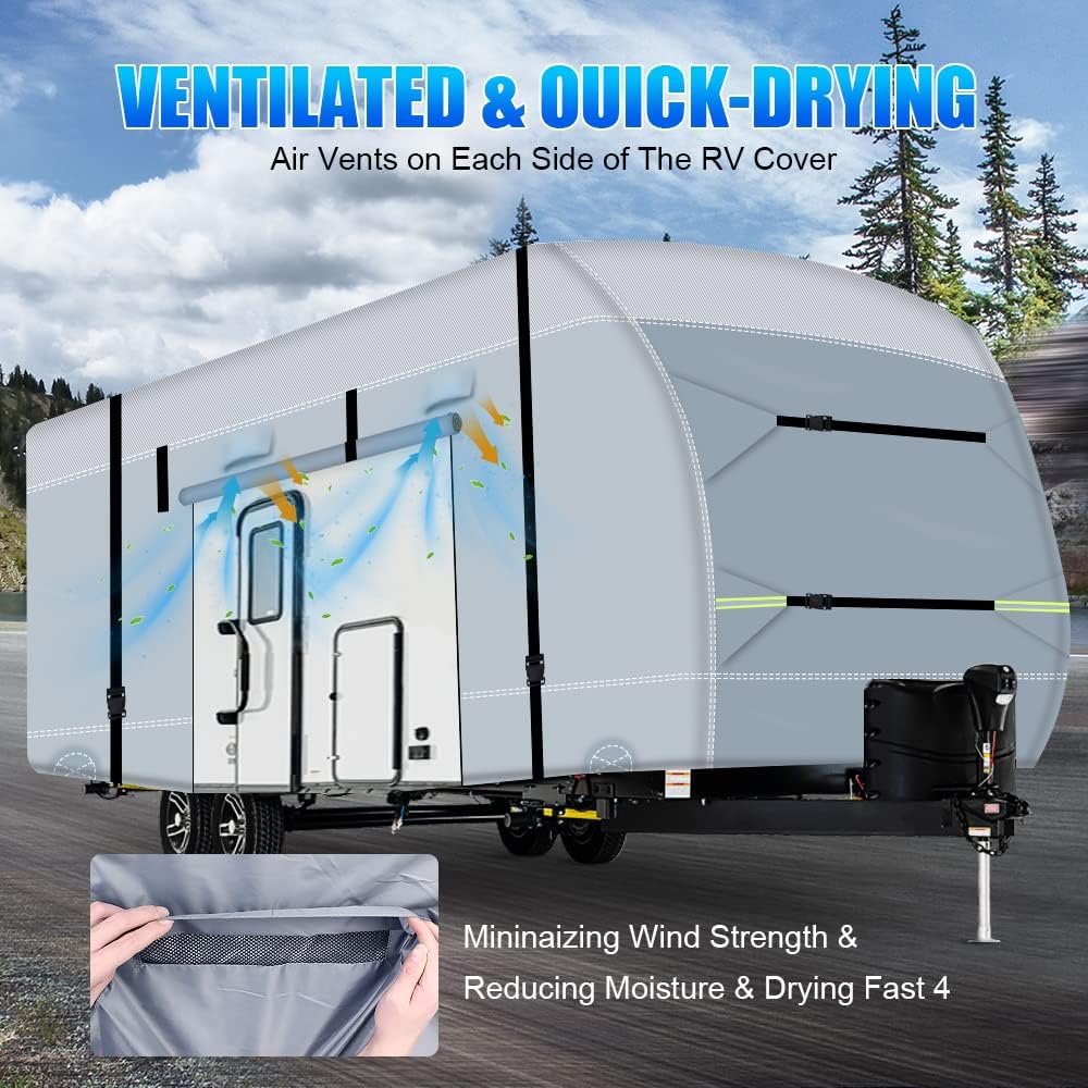 600D Ripstop RV Cover with 4 Tire Covers & Tongue Jack Cover & 6 Gutter Cover C20499