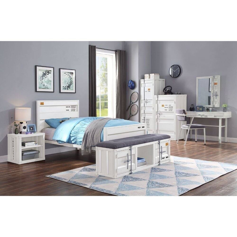 White Twin Bed with Panel Headboard and Low Profile Footboard U925518