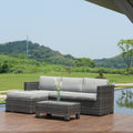 3 Pcs L-Shaped Outdoor Wicker Convertible Sectional Set with Tea Table Z25682