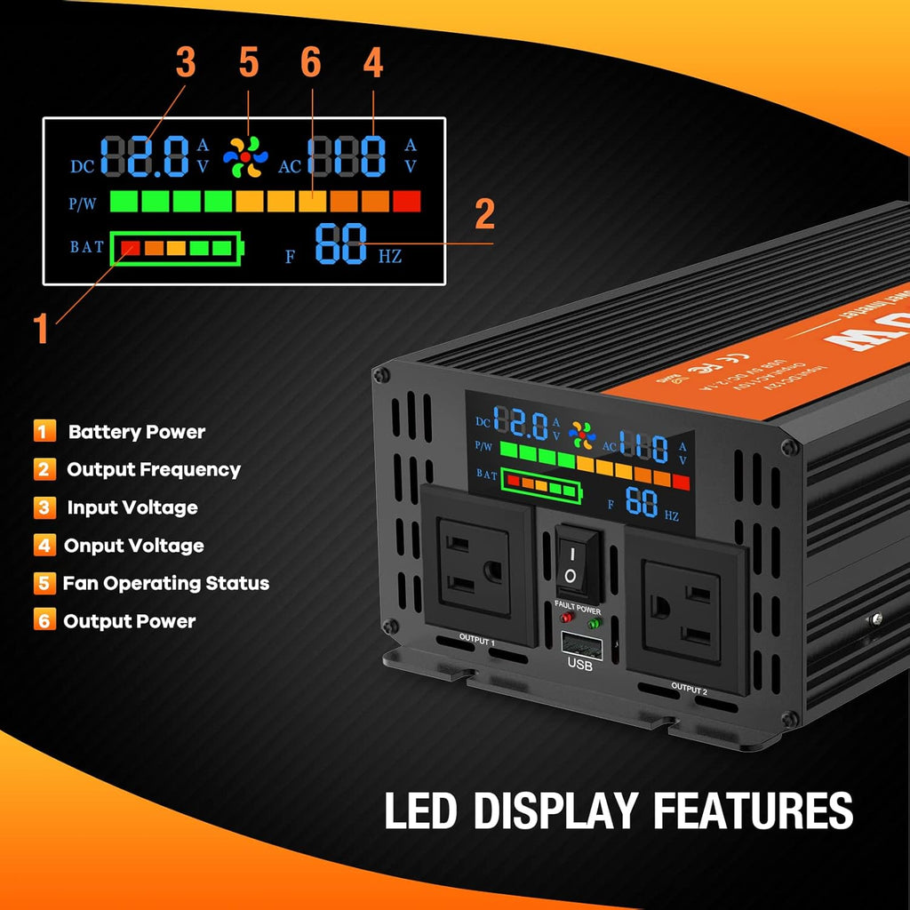 2000 Watts 12V to 110V Modified Sine Wave Power Inverter with Dual AC Outlets and USB Port B526991