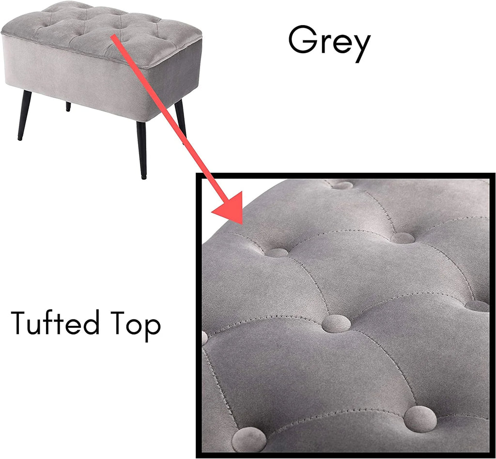 Grey Velvet Ottoman Foot Stool with Steel Legs S12622
