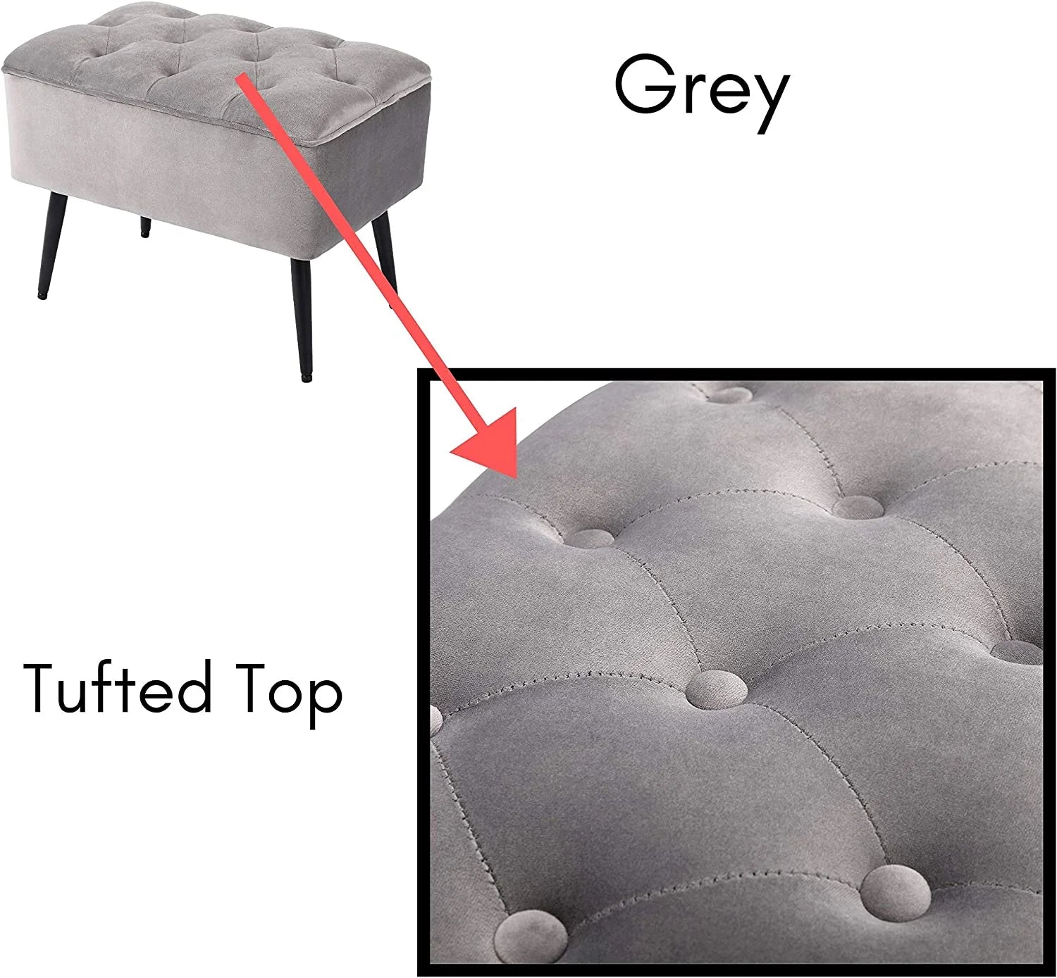 Grey Velvet Ottoman Foot Stool with Steel Legs S12622