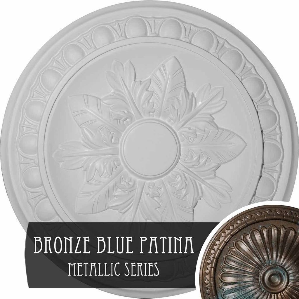 17 3/4x22OD x 1 1/8x22P Hand-Painted Bronze Blue Patina Ceiling Medallion Q535
