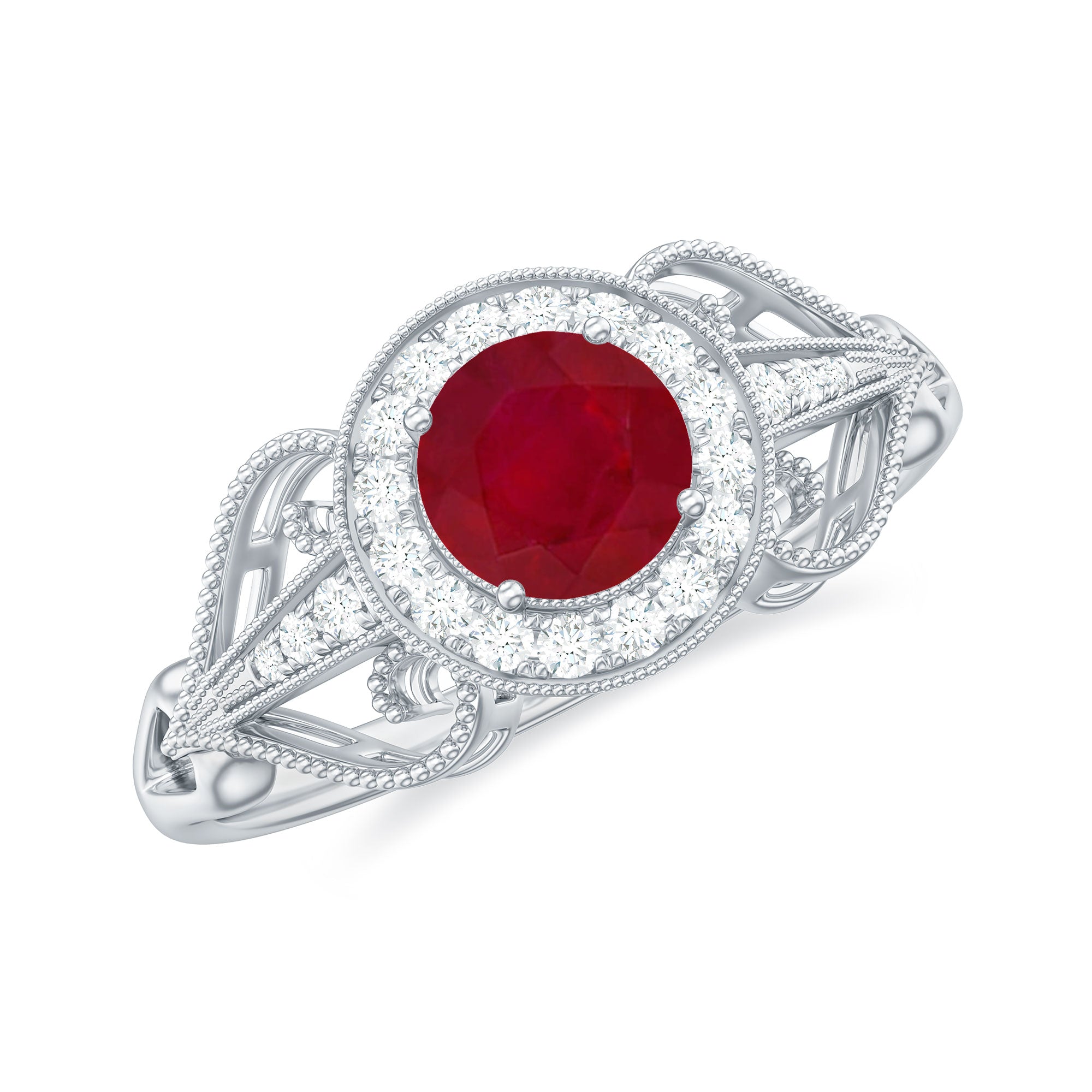 Ruby and Diamond Engagement Ring, 925 Sterling Silver I130843