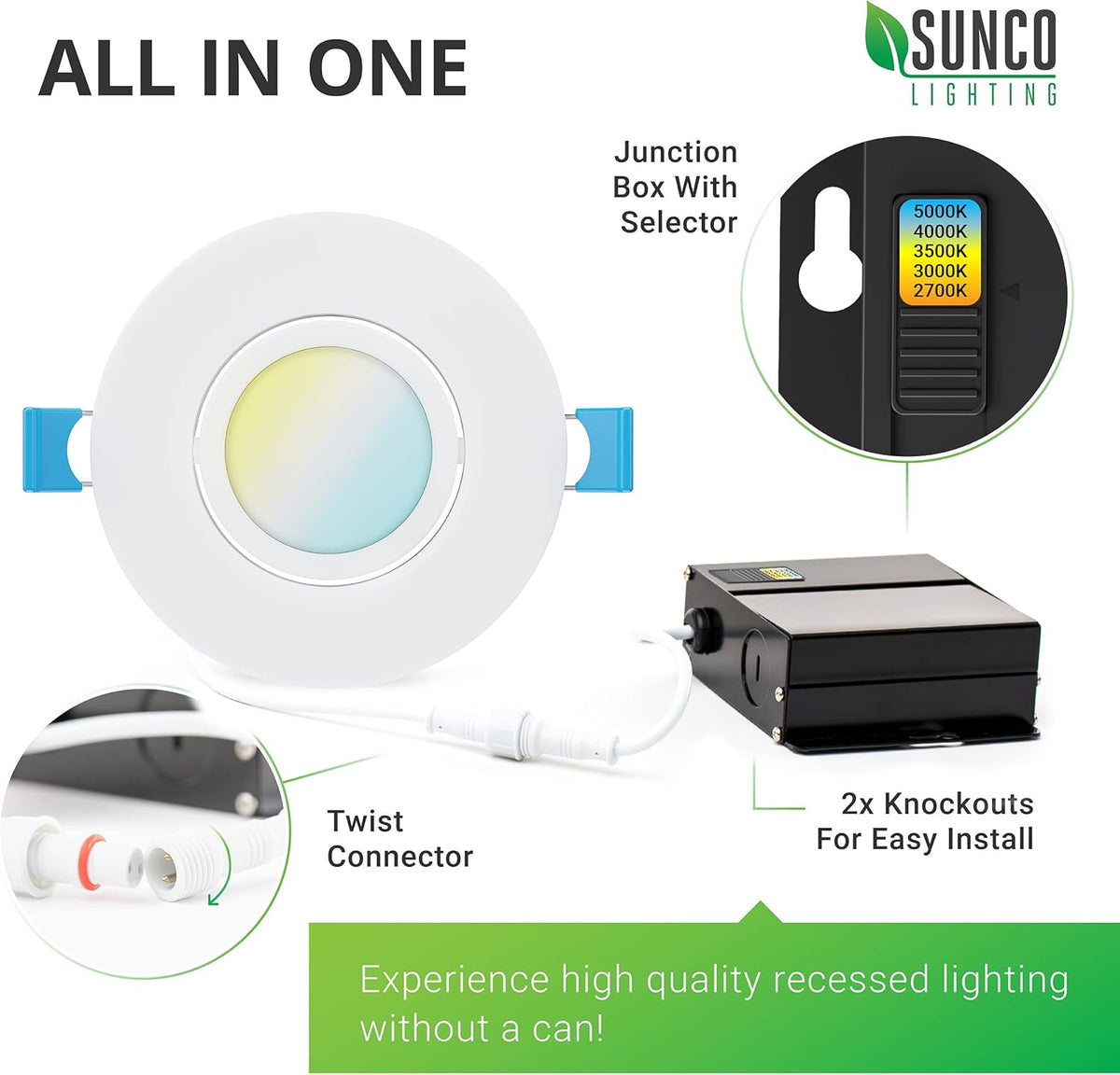 6 Pack 3 Inch Adjustable Color CCT Recessed LED Light N2878