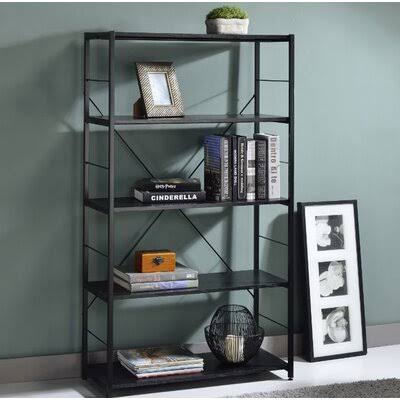 57'' H x 32'' W Steel Etagere Bookcase Black Q48184