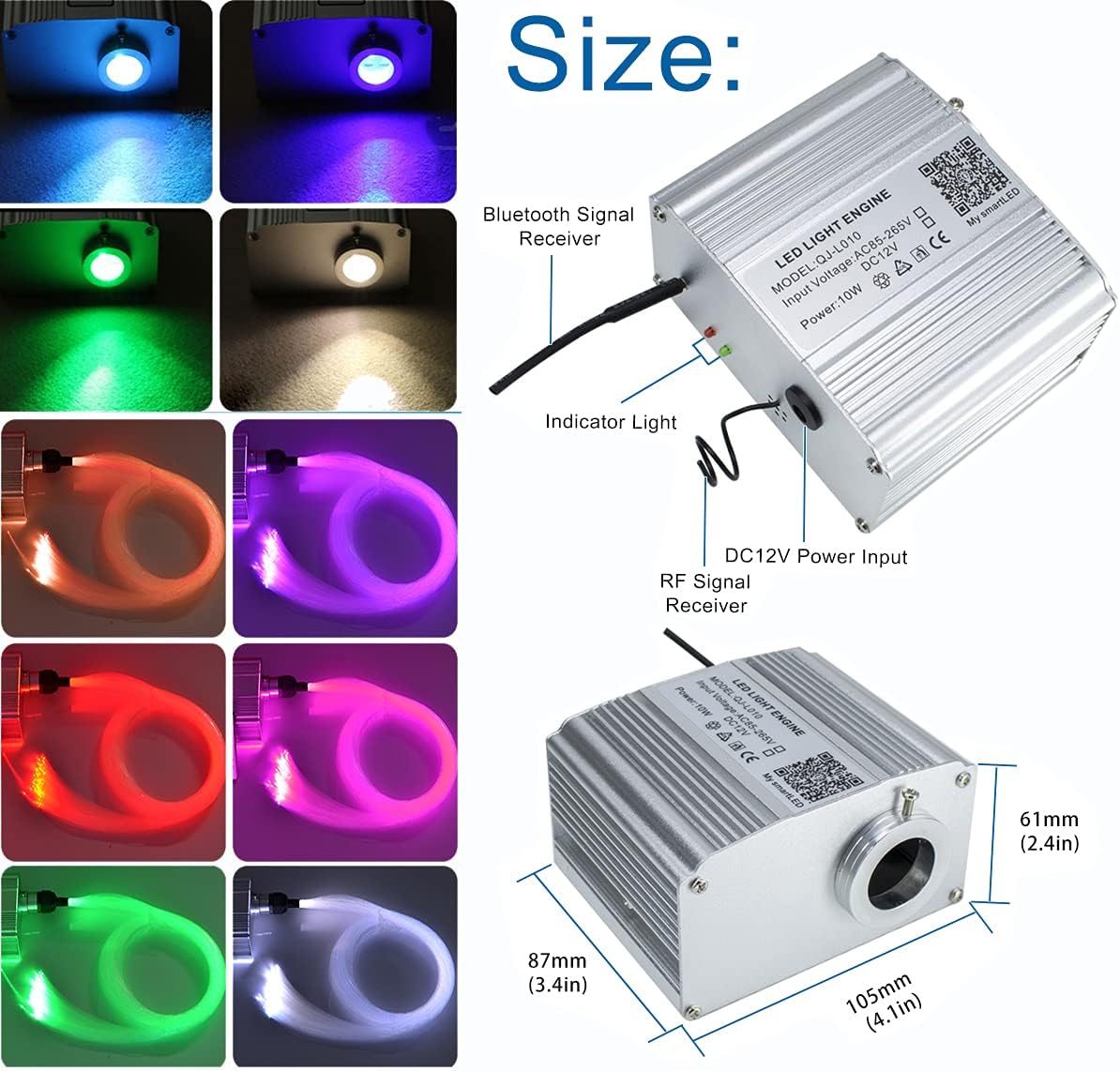 Bluetooth Fiber Optic Star Ceiling Light Kit Mixed 375pcs 9.8ft Strands H6122