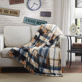 Blue Tan Plaid Plush Throw Blanket, Full/Queen Size R176406