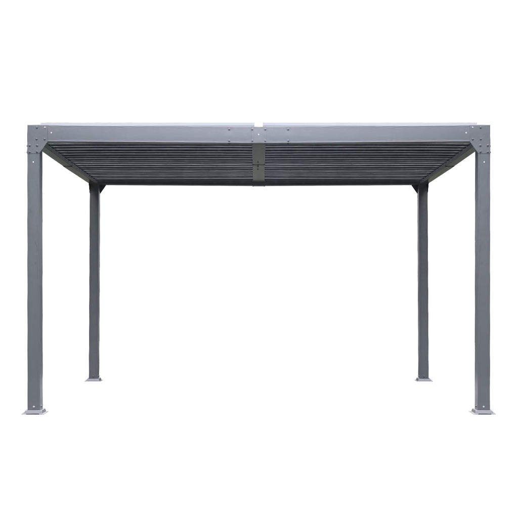 13 x 10 ft. Outdoor Aluminum Louvered Pergola Waterproof Gazebo with 2 Adjustable Rainproof Panels - Dark Gray I367