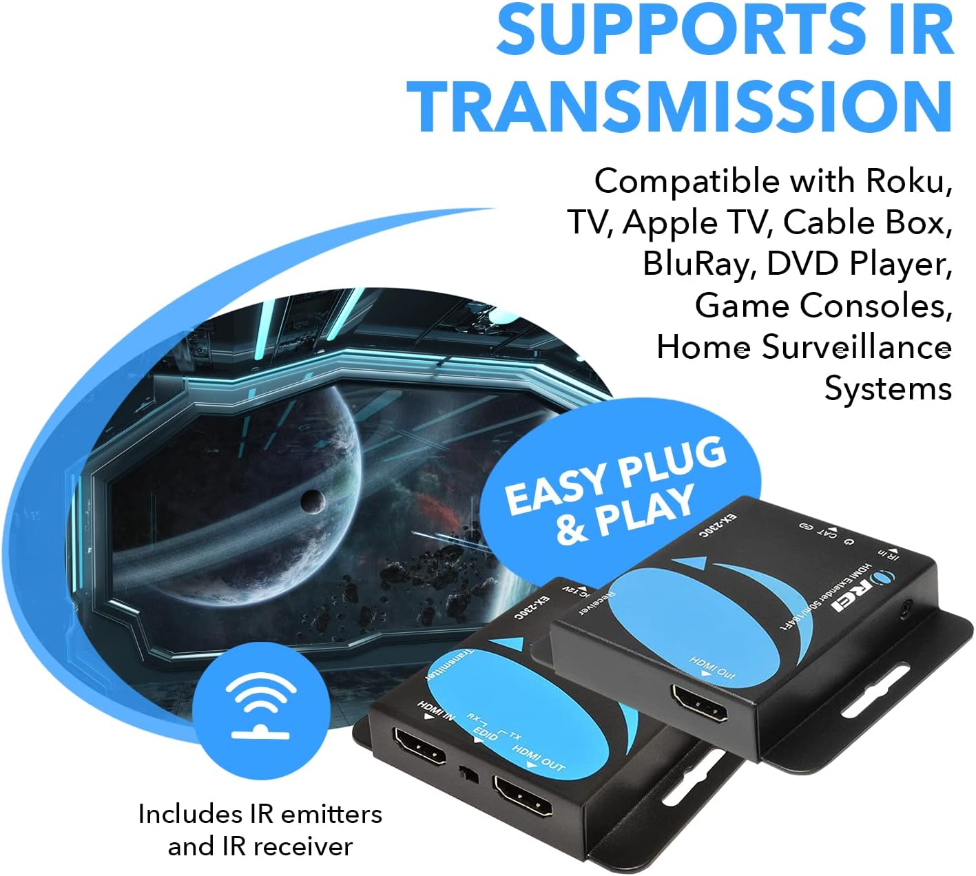 4K HDMI Over CAT6/CAT7 Extender RJ45 4K@30Hz Upto 130 Ft 1080P Upto 230 FT Full HD POC Transmitter & Receiver IR Loop Out A81102