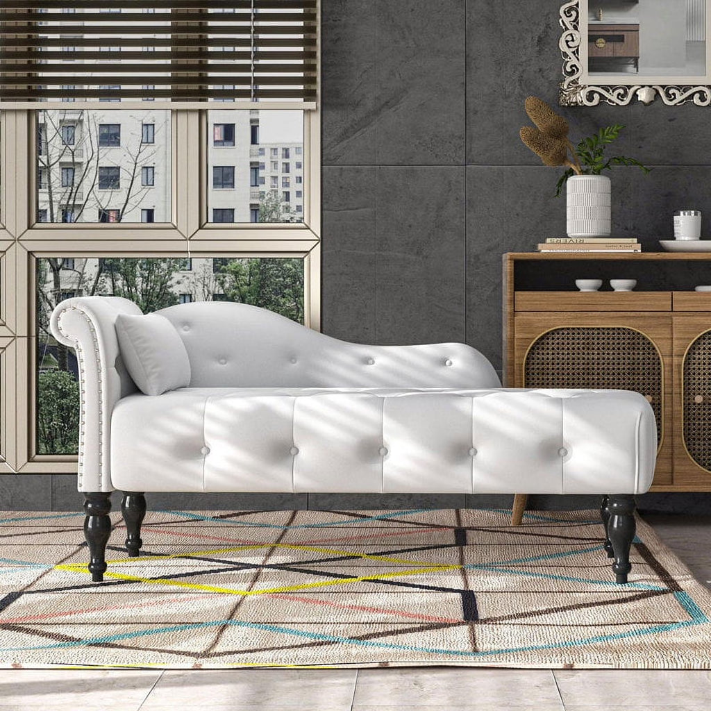 Modern Tufted Chaise Lounge Chair with Solid Wood Legs E86324