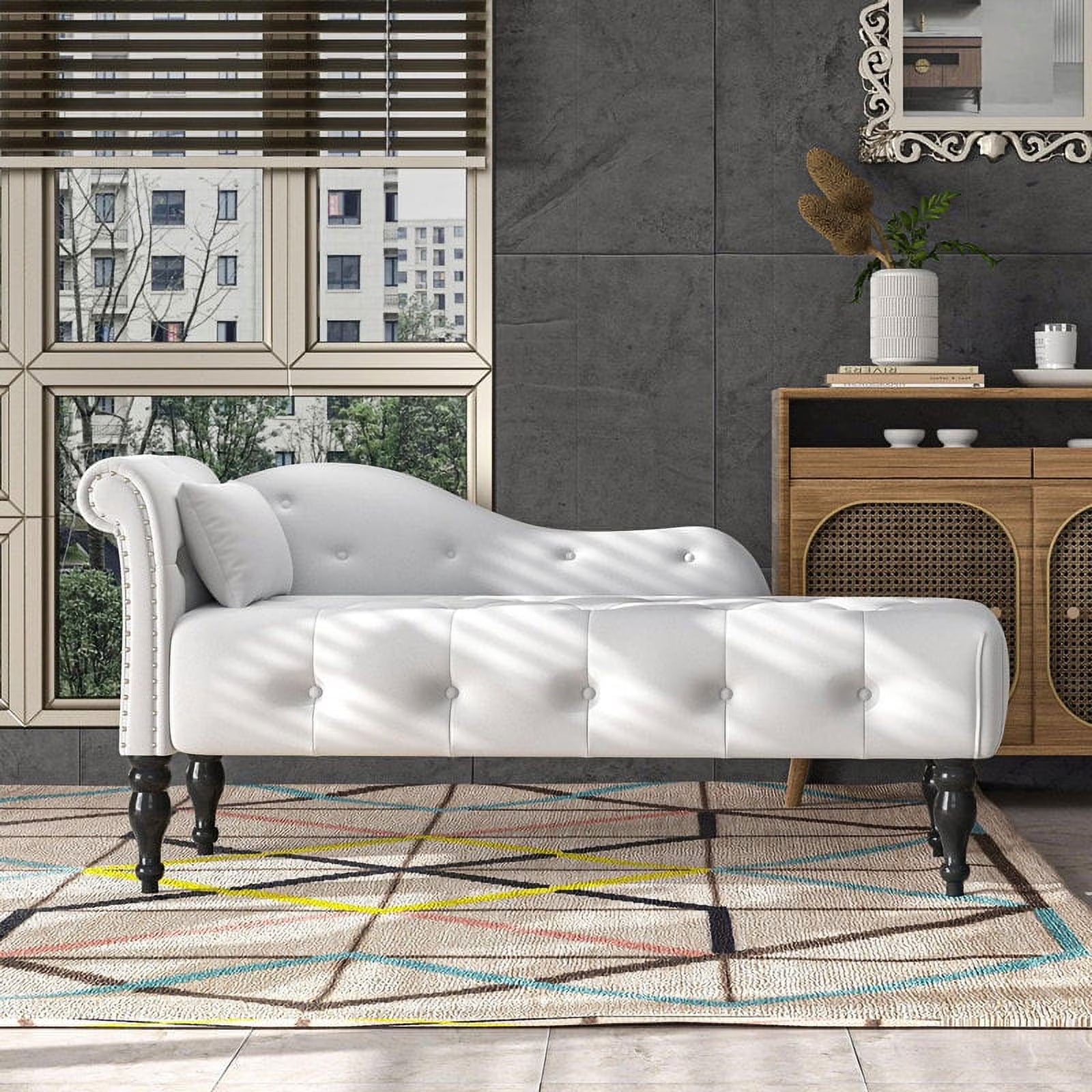 Modern Tufted Chaise Lounge Chair with Solid Wood Legs E86324