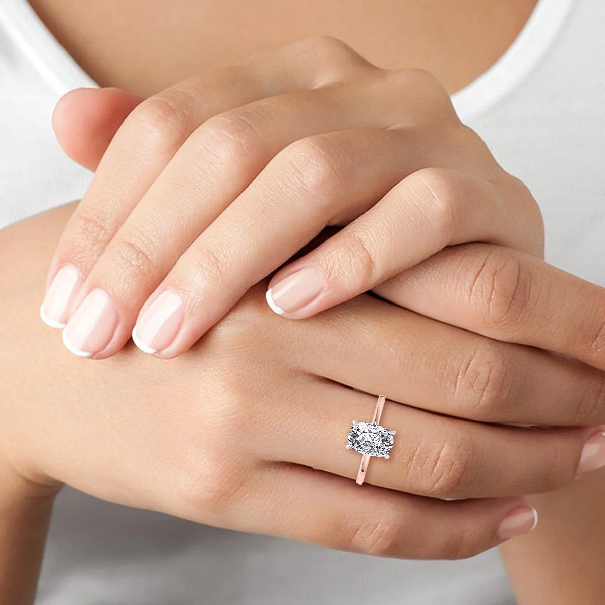 Two Tone Moissanite Elongated Cushion Cut Engagement Ring with Hidden Halo F863749