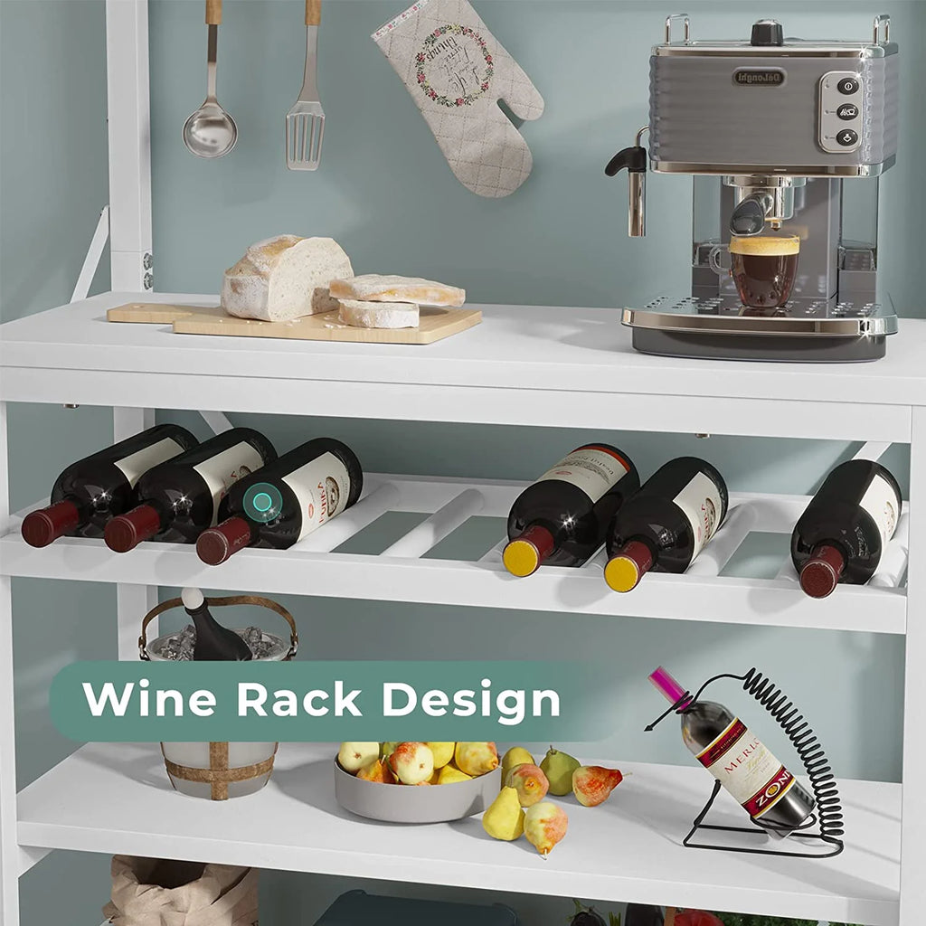 White 6-Tier Bakers Rack with Power Outlet and LED Lights I974