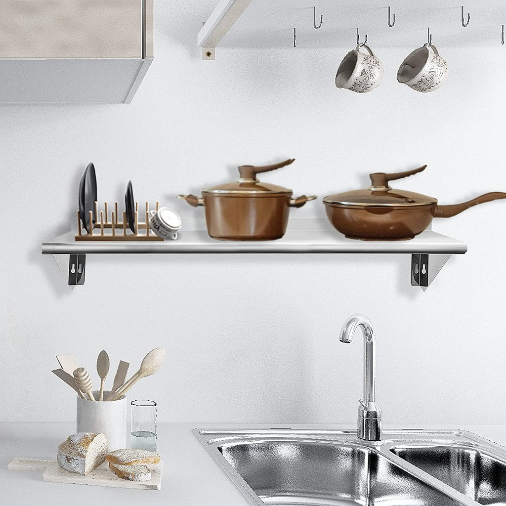 Stainless Steel Wall Mount Shelves, Set of 2, 48 x 12 Inch E588578