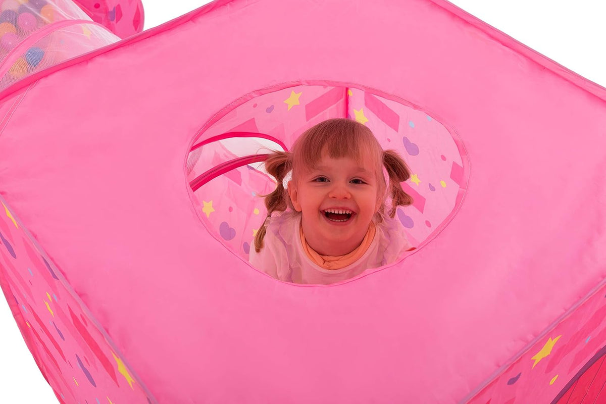 Pink Castle Play Tent with Pop Up Tunnel and Playhouse Kids Indoor Outdoor Play Tent Set Y95254