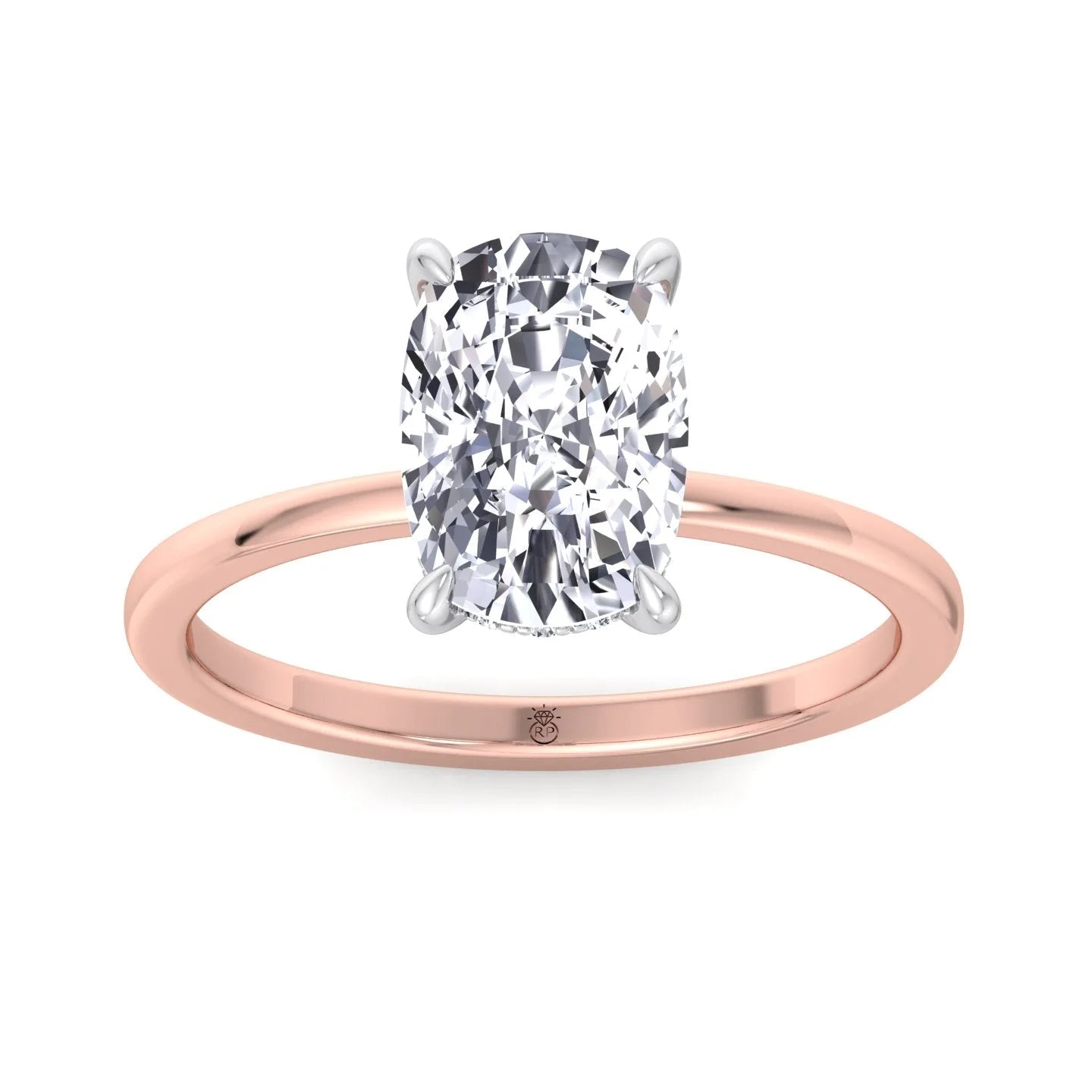 Two Tone Moissanite Elongated Cushion Cut Engagement Ring with Hidden Halo F863749