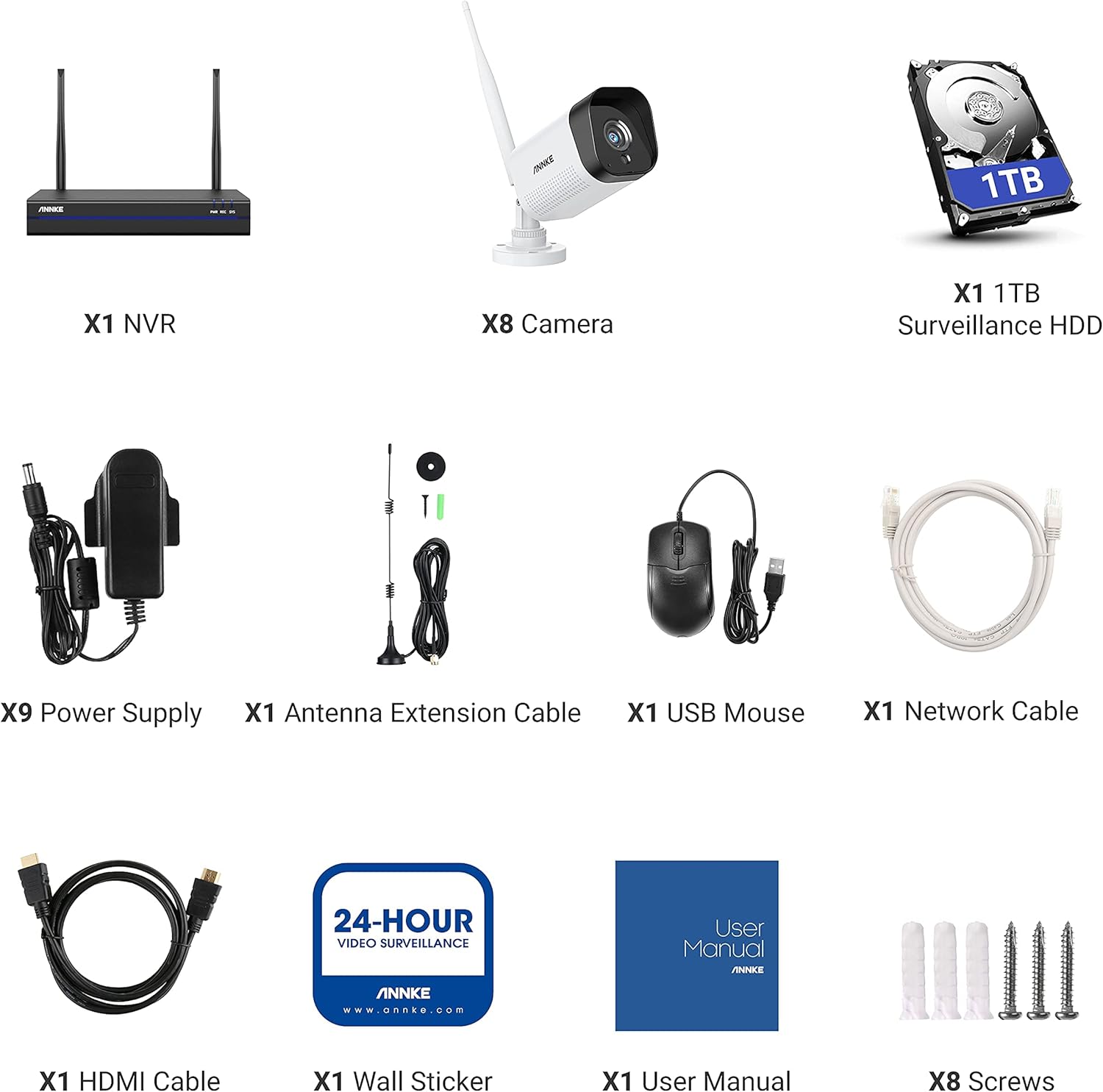 8CH Wireless Security Camera System with 1TB Hard Drive and 8 1440P Outdoor WiFi IP Cameras H170