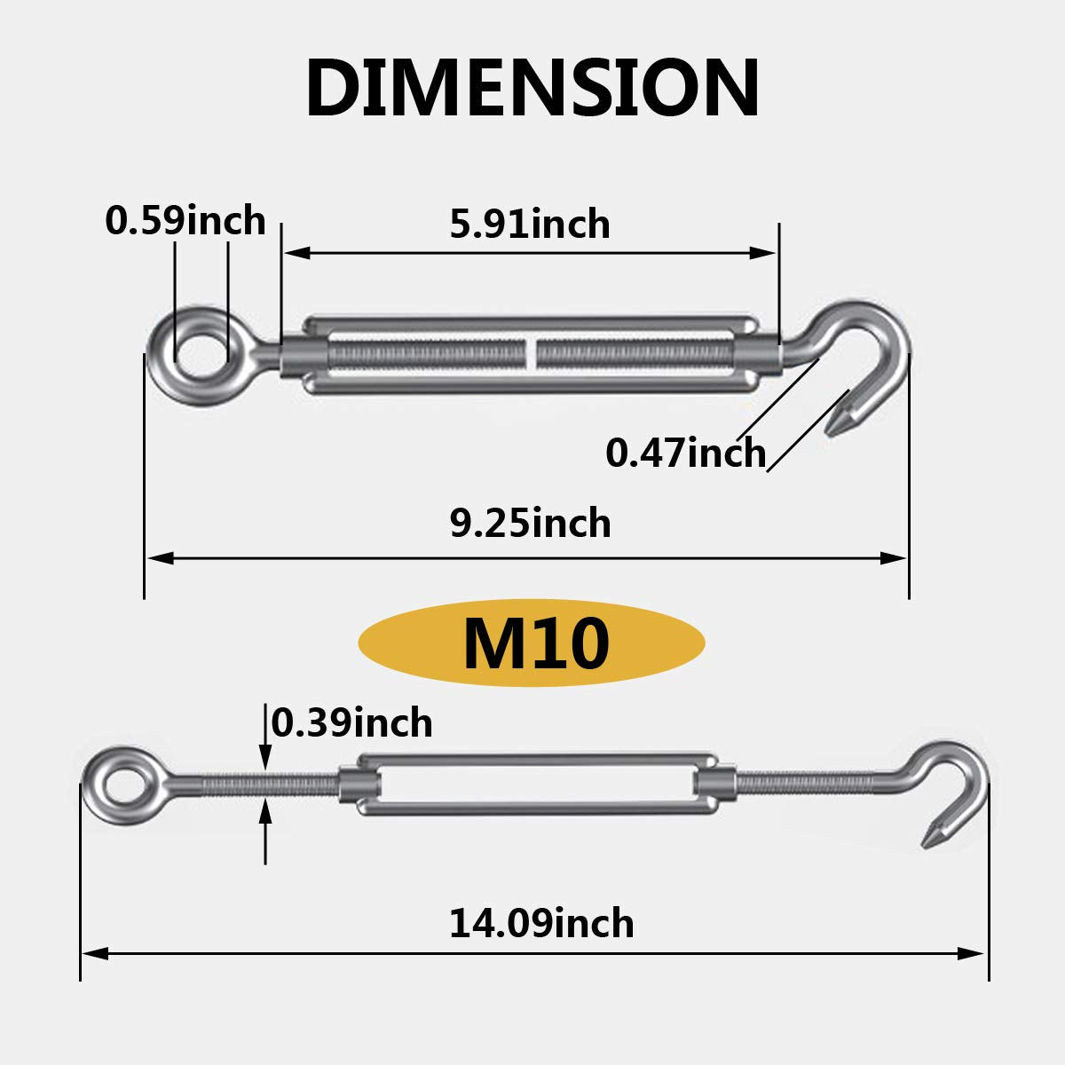 304 Stainless Steel Adjustable Wire Rope Tensioner Kit with Hooks J202