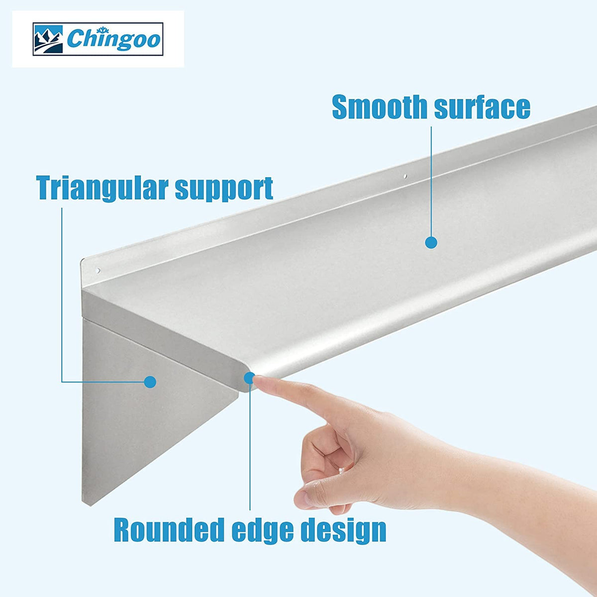 Stainless Steel Wall Mount Shelves, Set of 2, 48 x 12 Inch E588578