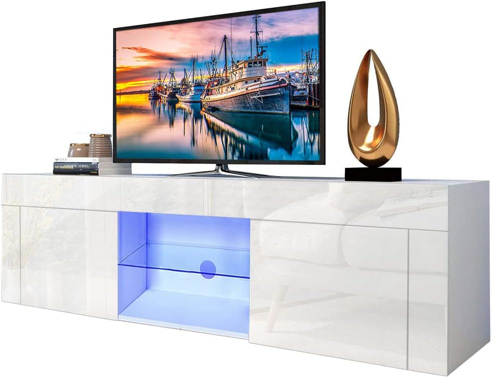 Black LED TV Stand with Storage Cabinet F350