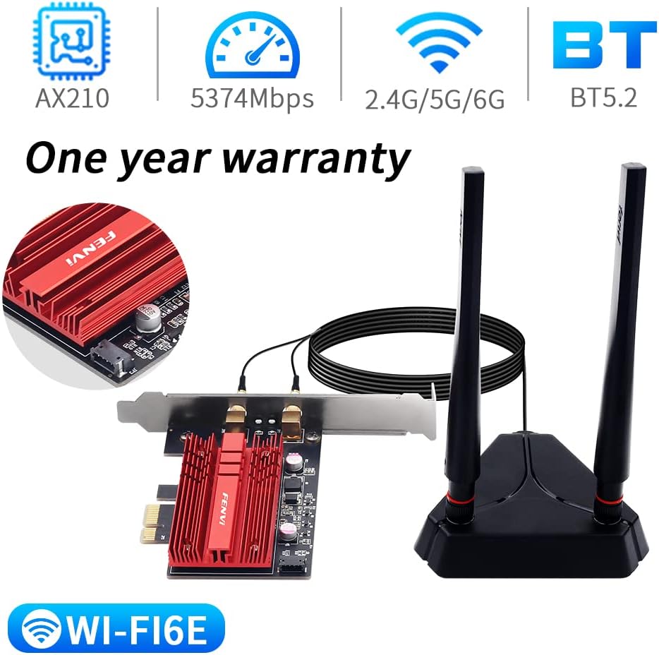 WiFi 6E PCI-E Network Card Tri-Band BT5.2 Wireless Gigabit 802.11ax MU-MIMO PCIe WiFi Adapter with High Gain Antenna Pack of 2 E668368