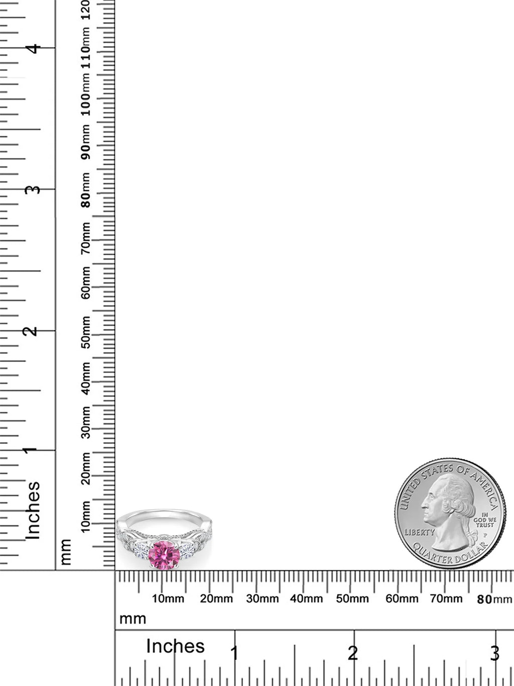 925 Sterling Silver Pink Moissanite and White Moissanite Engagement Ring R3087