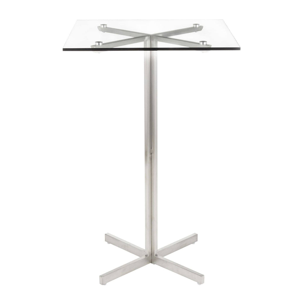 Square Bar Table Stainless Steel Clear Glass Top B75583