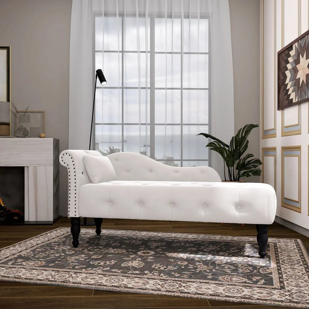 Modern Tufted Chaise Lounge Chair with Solid Wood Legs E86324