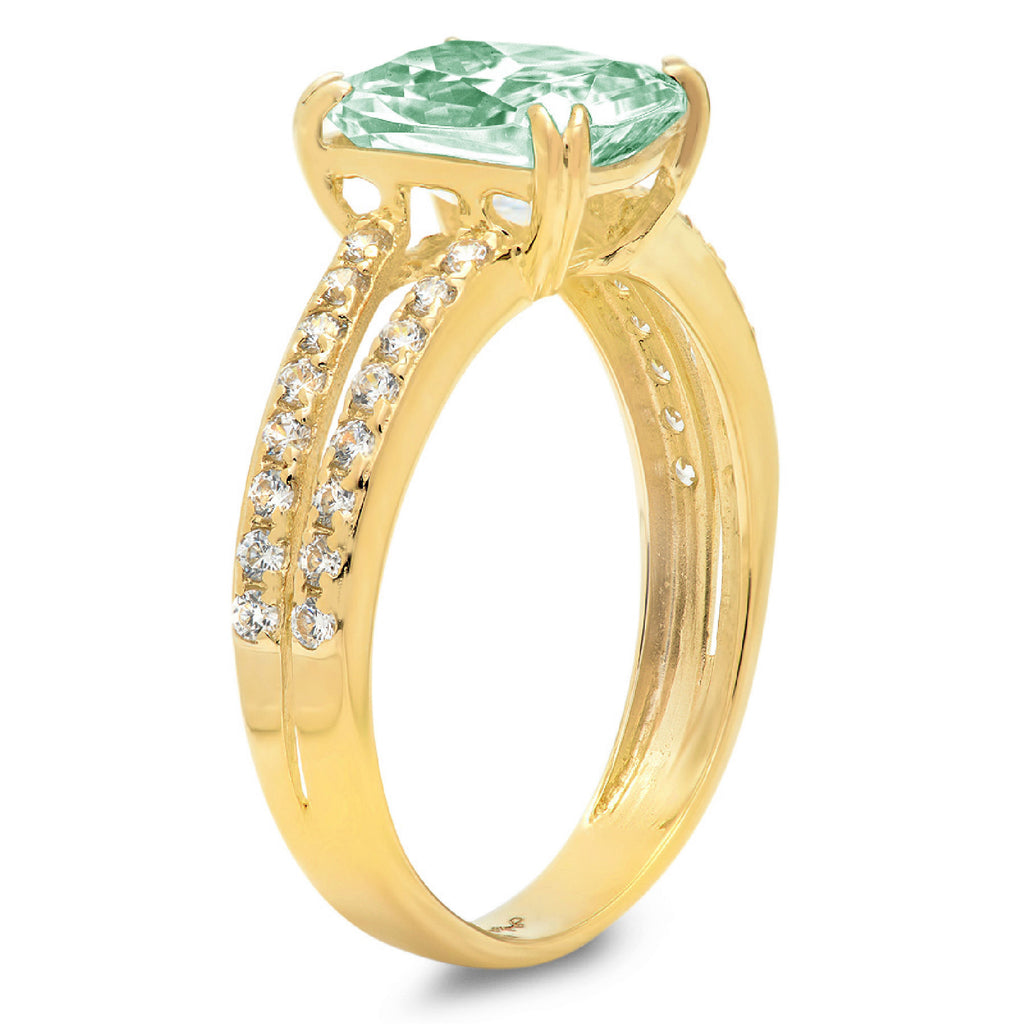 3.96ct Cushion Cut VVS1 Green Simulated Diamond Solid 18k Yellow Gold Solitaire Ring Size 3.5 H6294