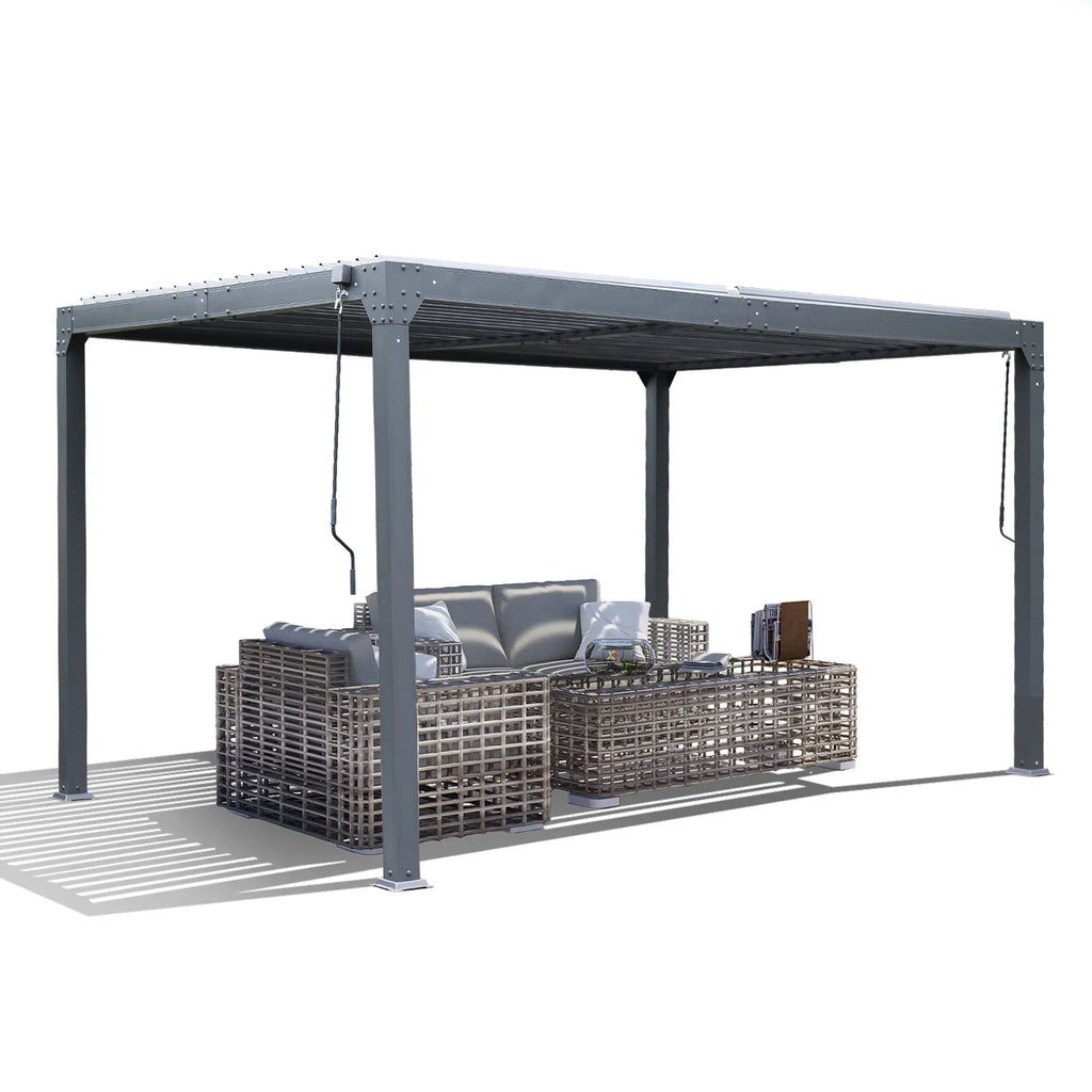 13 x 10 ft. Outdoor Aluminum Louvered Pergola Waterproof Gazebo with 2 Adjustable Rainproof Panels - Dark Gray I367