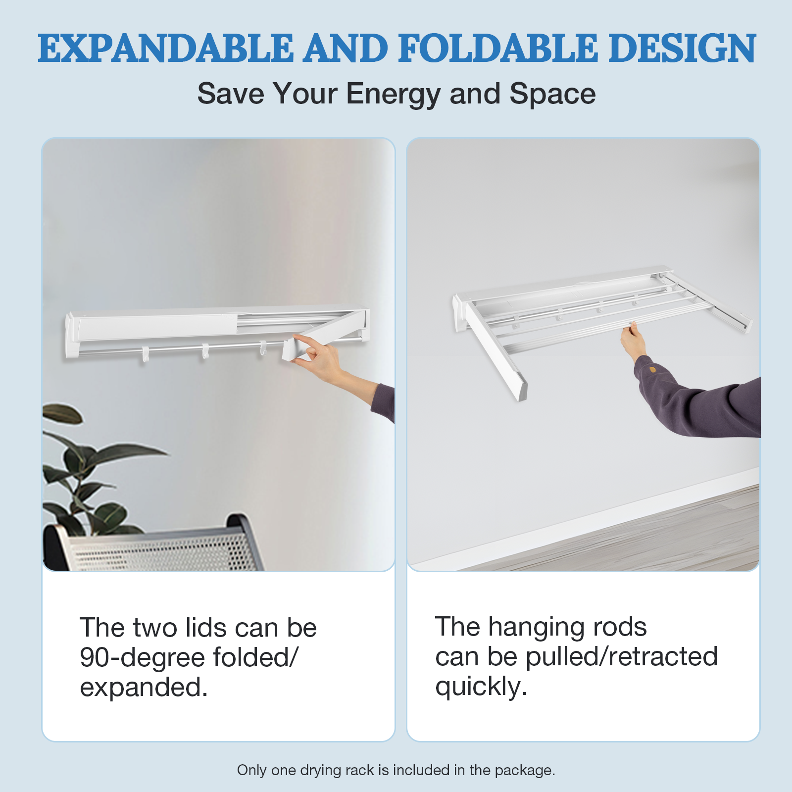 White Wall Mounted Foldable Clothes Drying Rack X322044