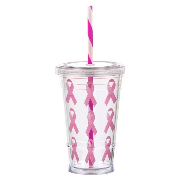 16 oz Double Wall Tumbler with Striped Straw D353