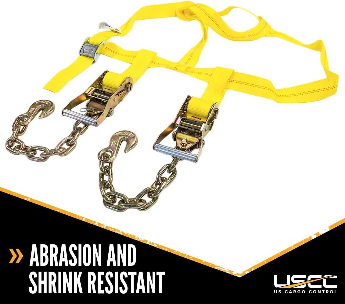Side Mount Wheel Net with Cam Buckle, Two Ratchets and Chain Extensions, Polyester Webbing I2010