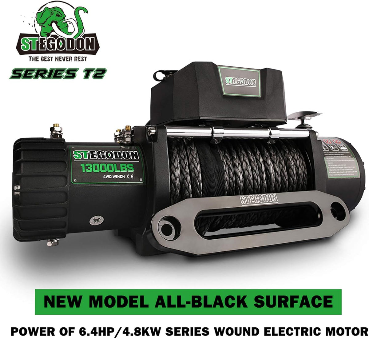 13000 lb. Load Capacity 12V Synthetic Rope Electric Winch with Hawse Fairlead E971