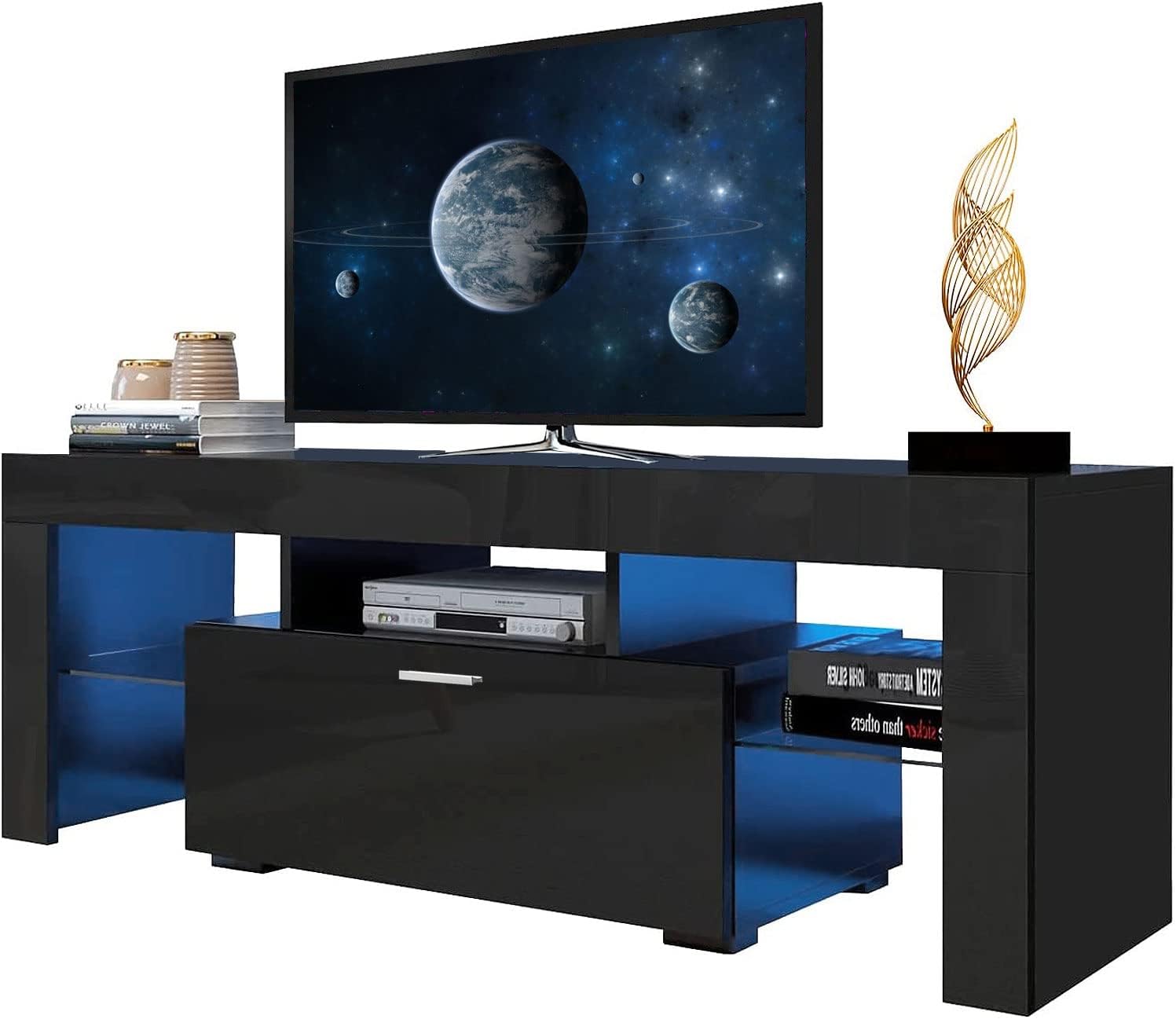 Black LED TV Stand with Storage Cabinet F350
