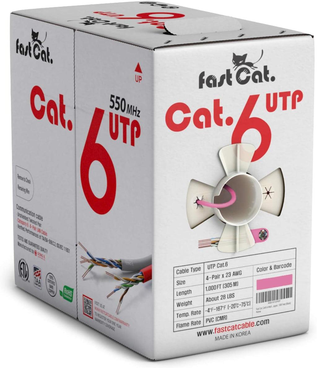 Cat6 Ethernet Cable 1000ft 23 AWG CMR Solid Bare Copper UTP LAN Cable Gray A50173