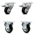 3.5 inch Black Polyurethane Swivel Top Plate Caster Set 2 Lock Brake 2 Rigid J645
