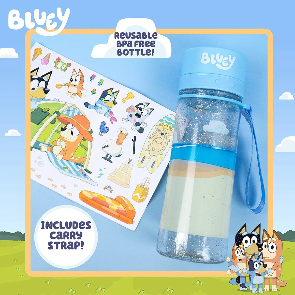 Bluey Decorate Your Own Reusable BPA-Free Water Bottle with Repositionable Stickers U8284