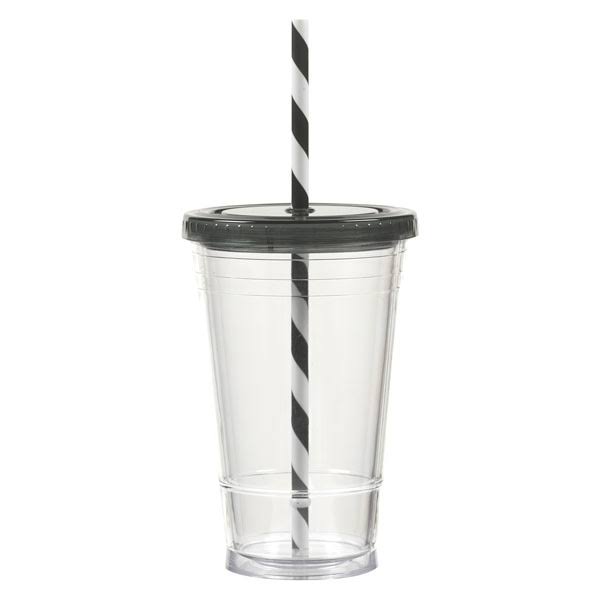 16 oz Double Wall Tumbler with Striped Straw D353