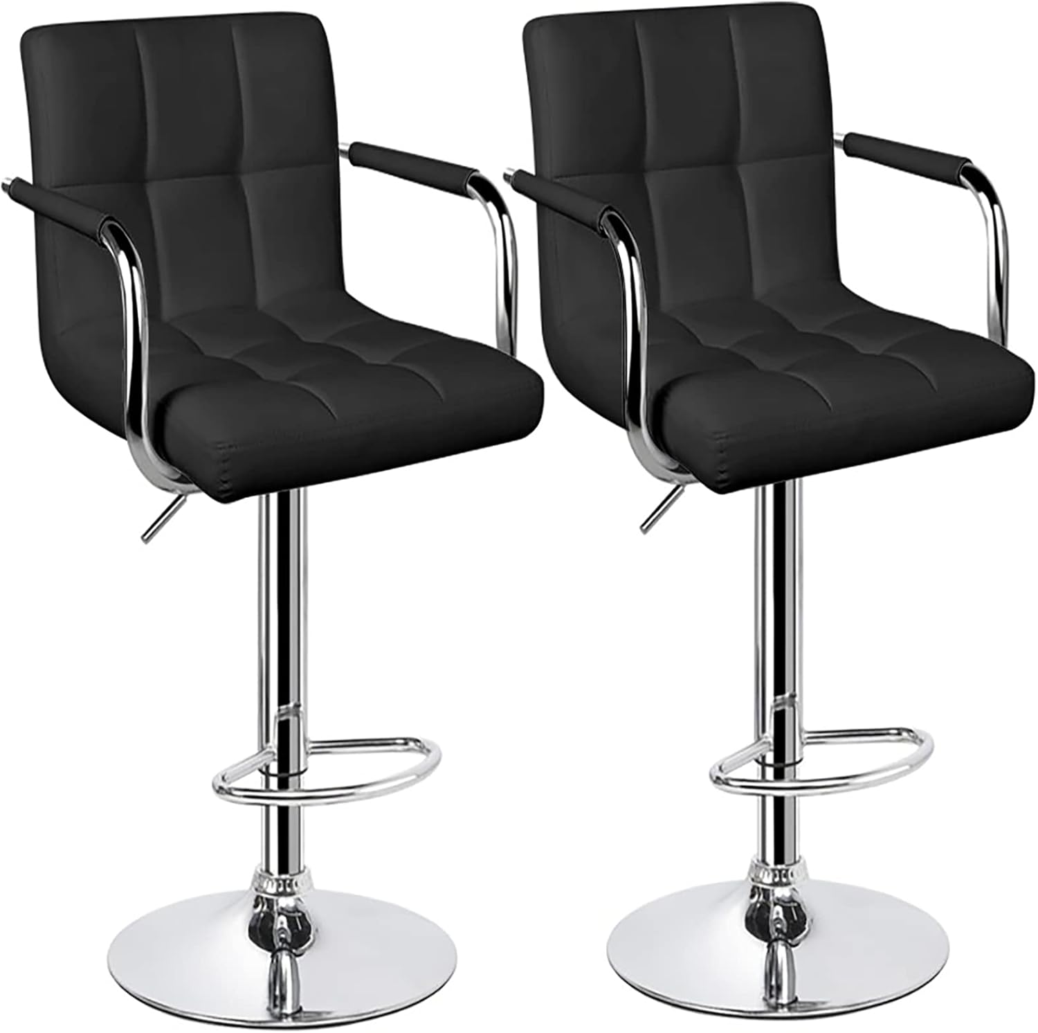 White Bar Stools Set of 2 with Arms Swivel Counter Height Adjustable Bar Stool with Back Z3722