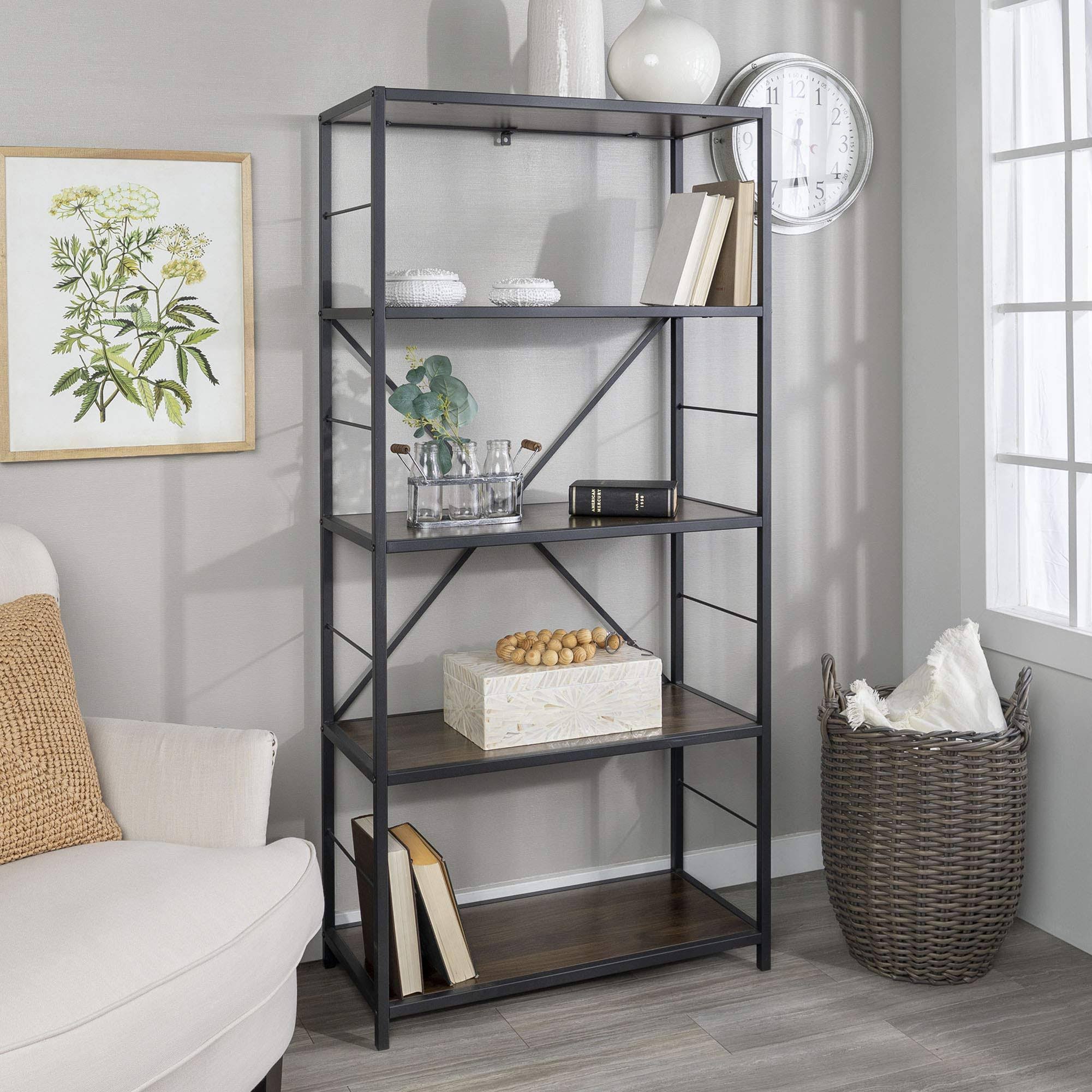 Rustic Metal and Wood Media Bookshelf S158938