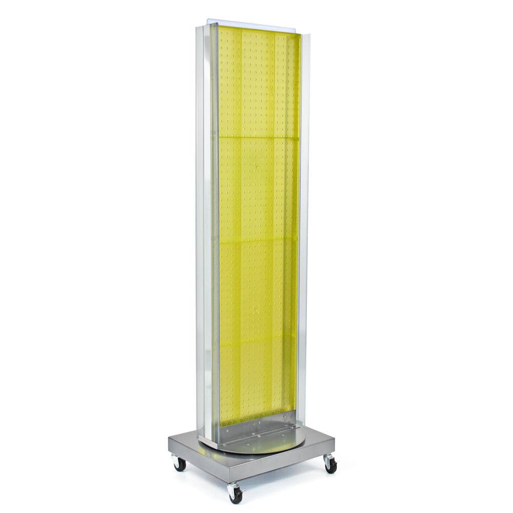Yellow Pegboard Floor Display with C-Channel Sides on Revolving Base E89970