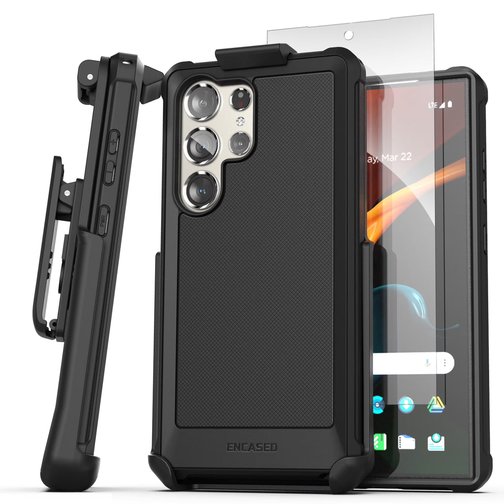 Falcon Belt Case with Holster Clip and Tempered Glass Screen Protector (Black) A634
