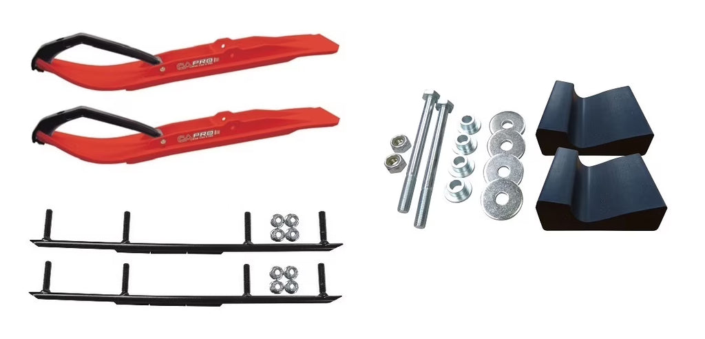 Red XT Snowmobile Skis with 6" Round Bars Complete Kit R9480