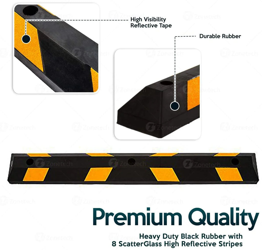 Rubber Parking Curb 72" Black Striped Wheel Stopper with Yellow Reflective Tape E2549